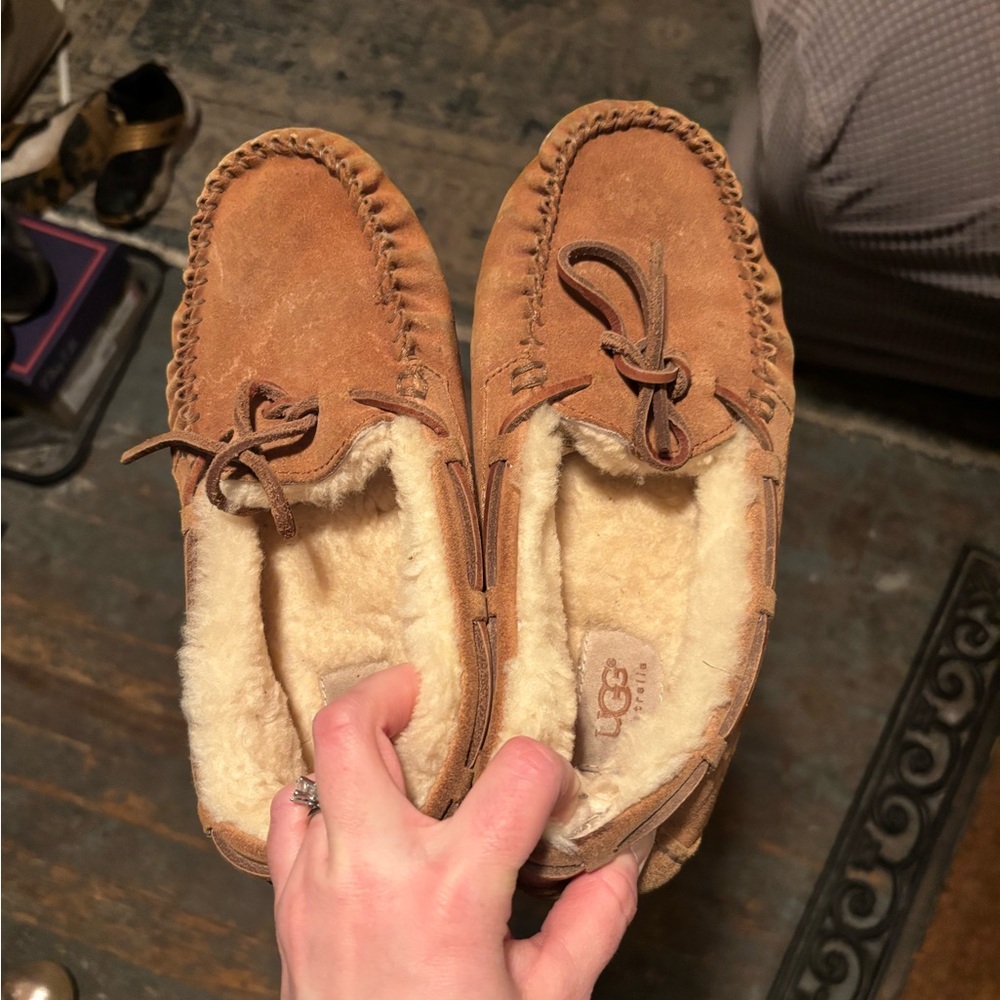 UGG Chestnut Suede Moccasins Girls / Women’s size 4  with Logo Soles